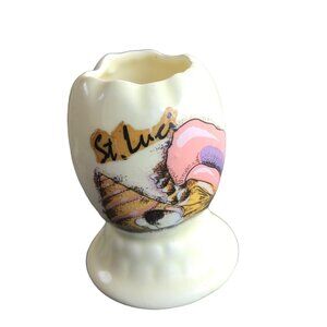 St. Lucia Souvenir Egg Cup Ceramic Seashells White